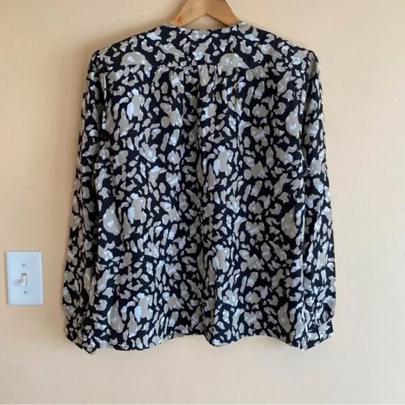 Vintage 90s Jessica Blouse Abstract Print Black White Long Sleeve Retro Chic Top - Picture 3 of 13